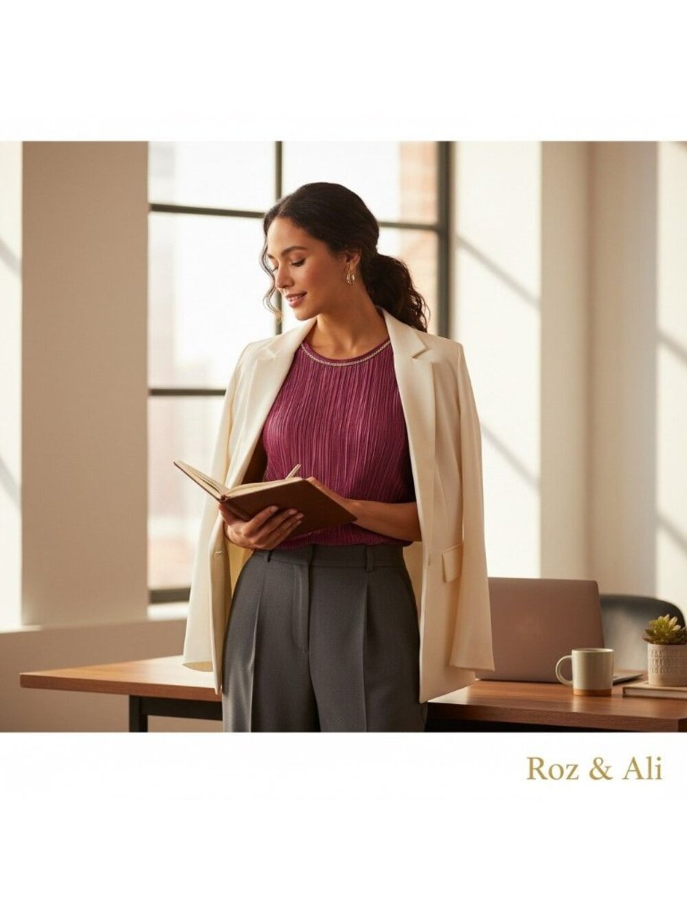 Roz & Ali Sleeveless Plisse Pleating Jewel Tone w/Gold Chain Accent Glam Modern